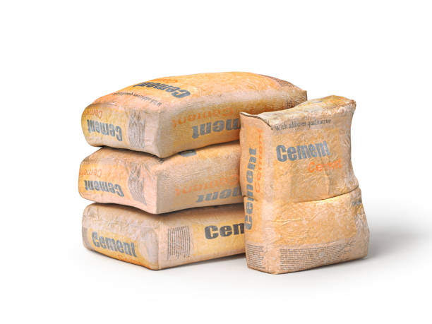 Cement in bags, 3D rendering, isolated on white background