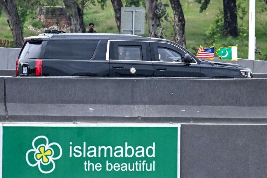 A motorcade believed to be carrying US Vice President JD Vance makes its way ahead of US-Iran peace talks in Islamabad on April 11, 2026. US Vice President JD Vance arrived in Islamabad on April 11 for talks with Iran that the Pakistani premier hosting the warring sides called a "make or break" effort to permanently halt weeks of fighting in the Middle East. (Photo by Aamir QURESHI / AFP)