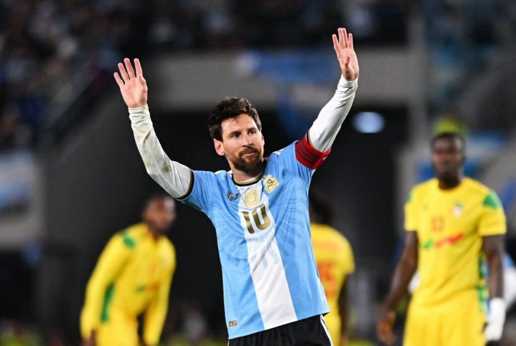 Soccer Football - International Friendly - Argentina v Benin - Estadio Monumental, Buenos Aires, Argentina - October 6, 2026 Argentina's Lionel Messi celebrates scoring their third goal REUTERS / Rodrigo Valle